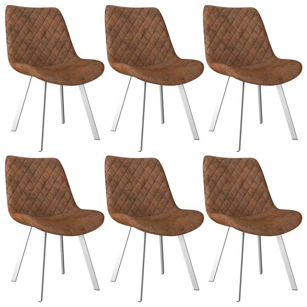 vidaXL Dining Chairs 6 pcs Brown Faux Suede Leather