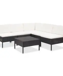 vidaXL 6 Piece Garden Lounge Set with Cushions Poly Rattan Black