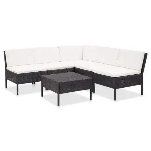 vidaXL 6 Piece Garden Lounge Set with Cushions Poly Rattan Black