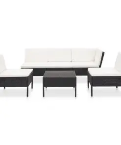vidaXL 6 Piece Garden Lounge Set with Cushions Poly Rattan Black