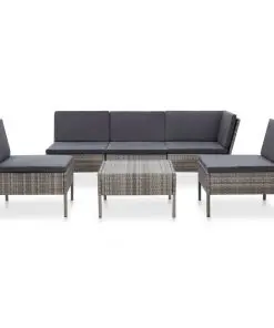 vidaXL 6 Piece Garden Lounge Set with Cushions Poly Rattan Grey