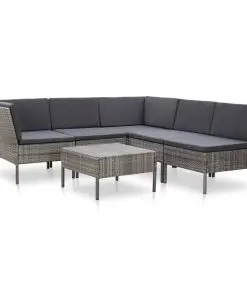 vidaXL 6 Piece Garden Lounge Set with Cushions Poly Rattan Grey