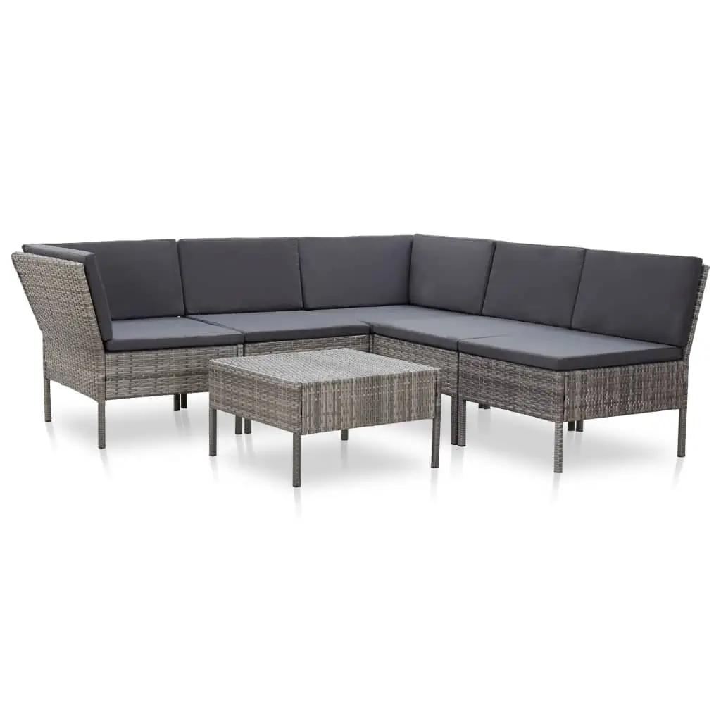 vidaXL 6 Piece Garden Lounge Set with Cushions Poly Rattan Grey