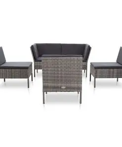 vidaXL 6 Piece Garden Lounge Set with Cushions Poly Rattan Grey