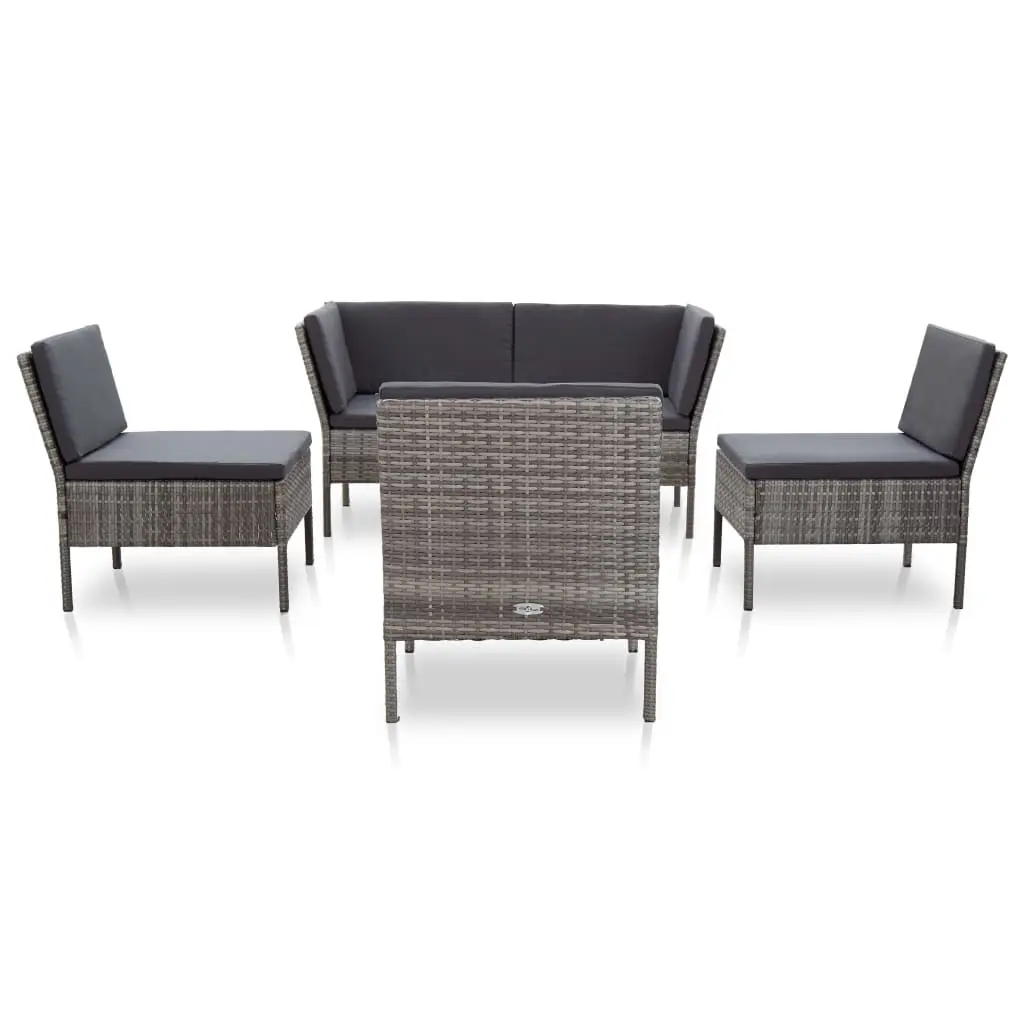 vidaXL 6 Piece Garden Lounge Set with Cushions Poly Rattan Grey