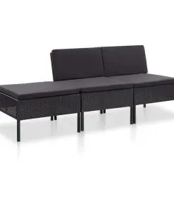 vidaXL 3 Piece Garden Lounge Set with Cushions Poly Rattan Black