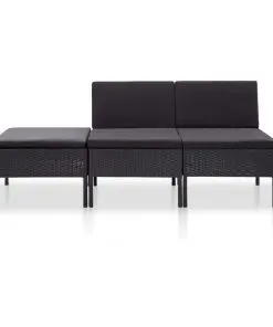 vidaXL 3 Piece Garden Lounge Set with Cushions Poly Rattan Black