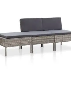 3 Piece Garden Lounge Set with Cushions Poly Rattan Grey