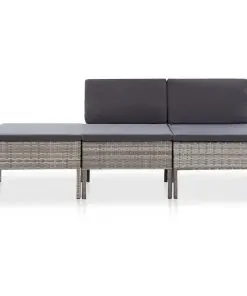 3 Piece Garden Lounge Set with Cushions Poly Rattan Grey
