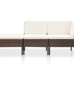 3 Piece Garden Lounge Set with Cushions Poly Rattan Brown