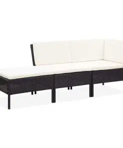 vidaXL 3 Piece Garden Lounge Set with Cushions Poly Rattan Black