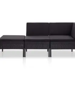 vidaXL 3 Piece Garden Lounge Set with Cushions Poly Rattan Black