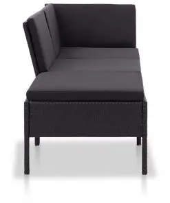 vidaXL 3 Piece Garden Lounge Set with Cushions Poly Rattan Black