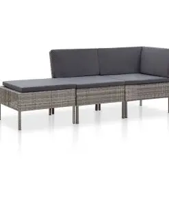 3 Piece Garden Lounge Set with Cushions Poly Rattan Grey