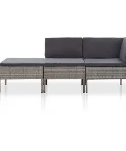 3 Piece Garden Lounge Set with Cushions Poly Rattan Grey
