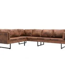 vidaXL Corner Sofa Faux Suede Leather Brown
