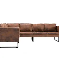 vidaXL Corner Sofa Faux Suede Leather Brown