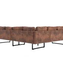 vidaXL Corner Sofa Faux Suede Leather Brown