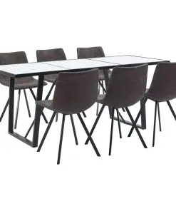 vidaXL 7 Piece Dining Set Brown Faux Leather