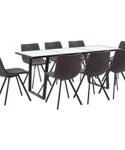vidaXL 9 Piece Dining Set Brown Faux Leather