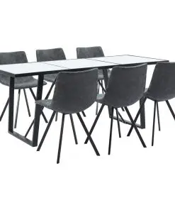 vidaXL 7 Piece Dining Set Black Faux Leather