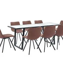 vidaXL 9 Piece Dining Set Medium Brown Faux Leather