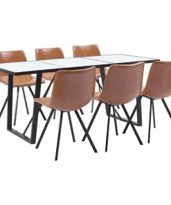 vidaXL 7 Piece Dining Set Cognac Faux Leather