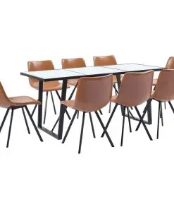 vidaXL 9 Piece Dining Set Cognac Faux Leather