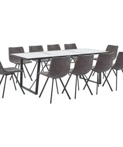 vidaXL 11 Piece Dining Set Brown Faux Leather