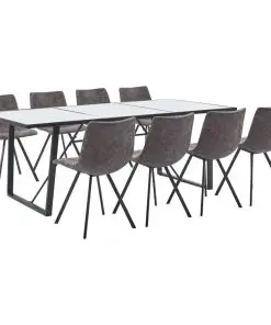 vidaXL 9 Piece Dining Set Brown Faux Leather