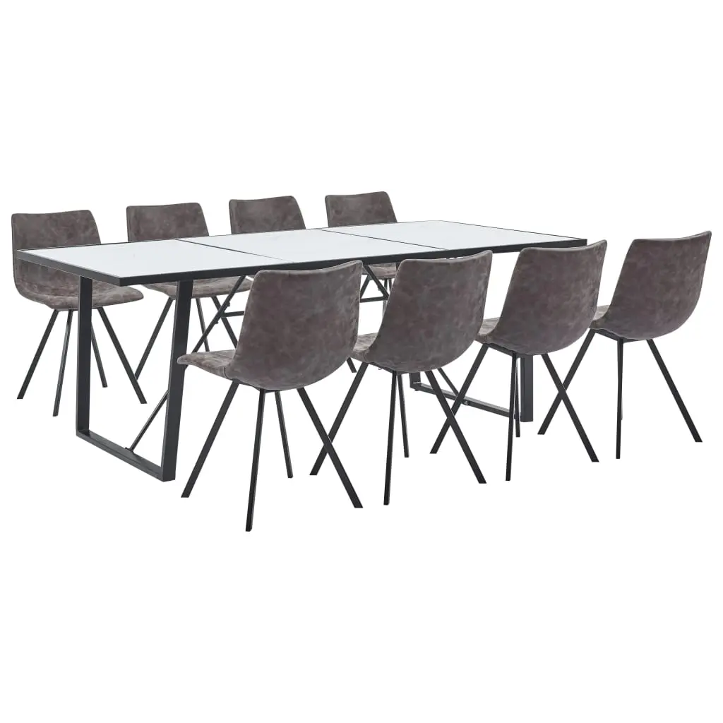 vidaXL 9 Piece Dining Set Brown Faux Leather