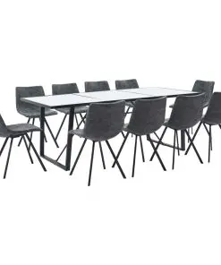 vidaXL 11 Piece Dining Set Black Faux Leather