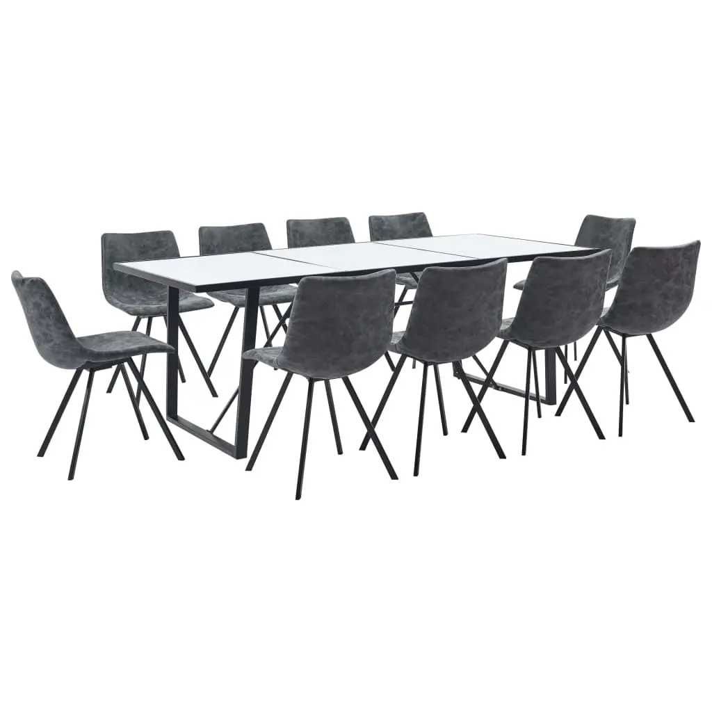 vidaXL 11 Piece Dining Set Black Faux Leather