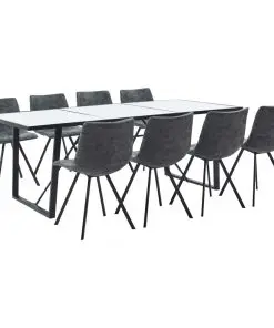 vidaXL 9 Piece Dining Set Black Faux Leather