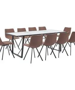 vidaXL 11 Piece Dining Set Medium Brown Faux Leather