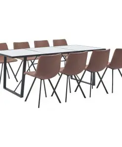 vidaXL 9 Piece Dining Set Medium Brown Faux Leather
