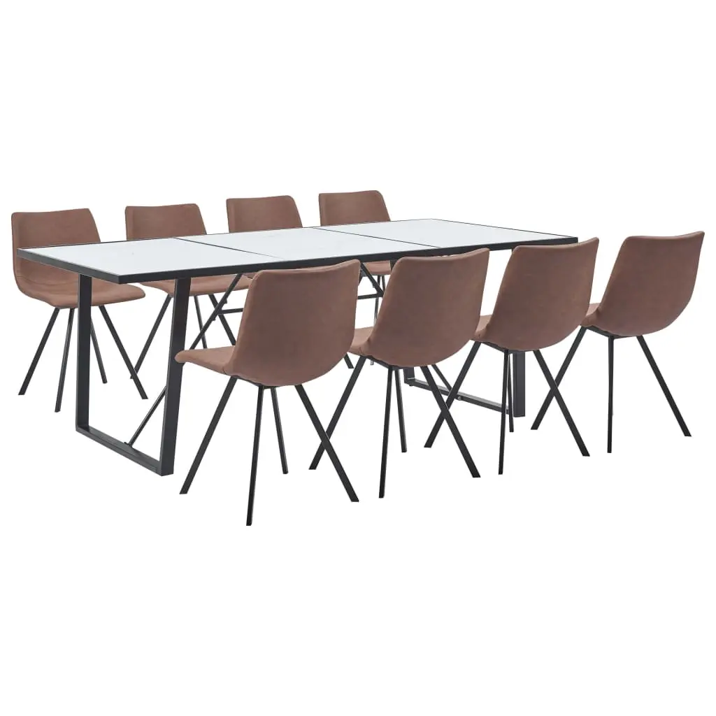 vidaXL 9 Piece Dining Set Medium Brown Faux Leather
