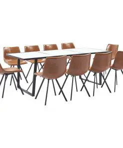 vidaXL 11 Piece Dining Set Cognac Faux Leather