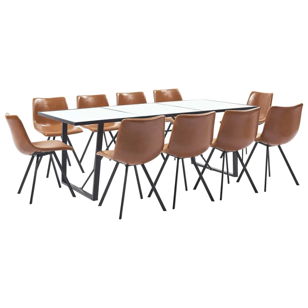 vidaXL 11 Piece Dining Set Cognac Faux Leather