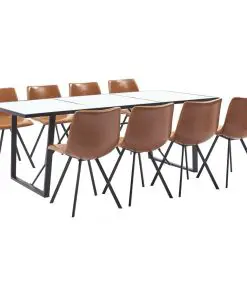 vidaXL 9 Piece Dining Set Cognac Faux Leather