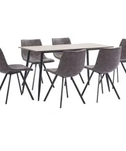 vidaXL 7 Piece Dining Set Brown Faux Leather