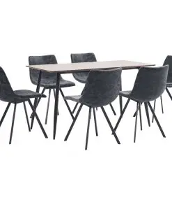 vidaXL 7 Piece Dining Set Black Faux Leather