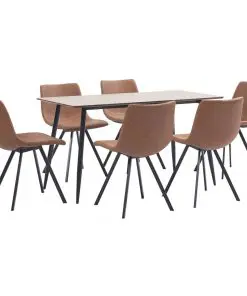 vidaXL 7 Piece Dining Set Medium Brown Faux Leather