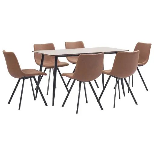 vidaXL 7 Piece Dining Set Medium Brown Faux Leather