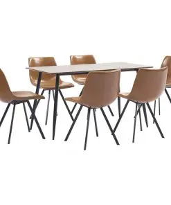 vidaXL 7 Piece Dining Set Cognac Faux Leather