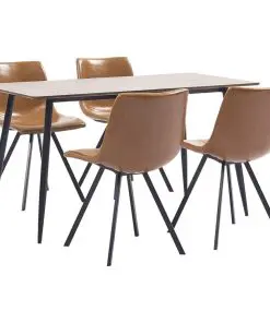 vidaXL 5 Piece Dining Set Cognac Faux Leather