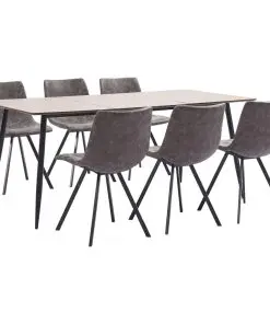 vidaXL 7 Piece Dining Set Brown Faux Leather