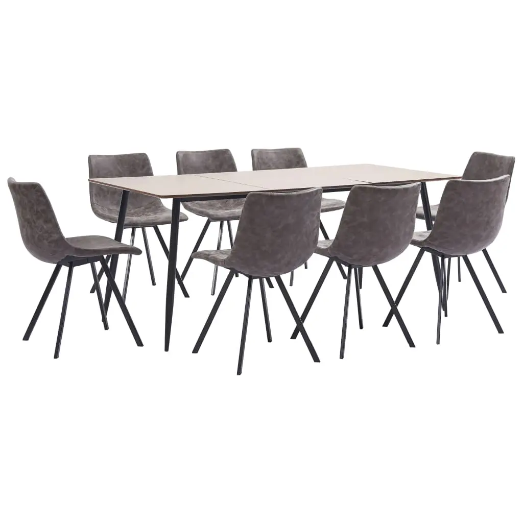 vidaXL 9 Piece Dining Set Brown Faux Leather