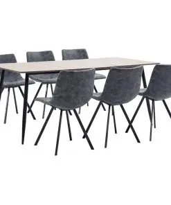 vidaXL 7 Piece Dining Set Black Faux Leather