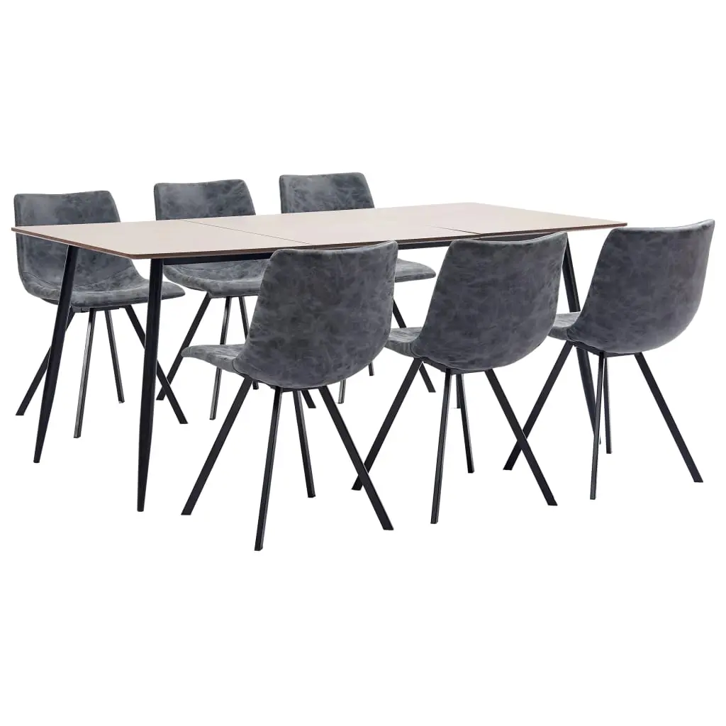 vidaXL 7 Piece Dining Set Black Faux Leather